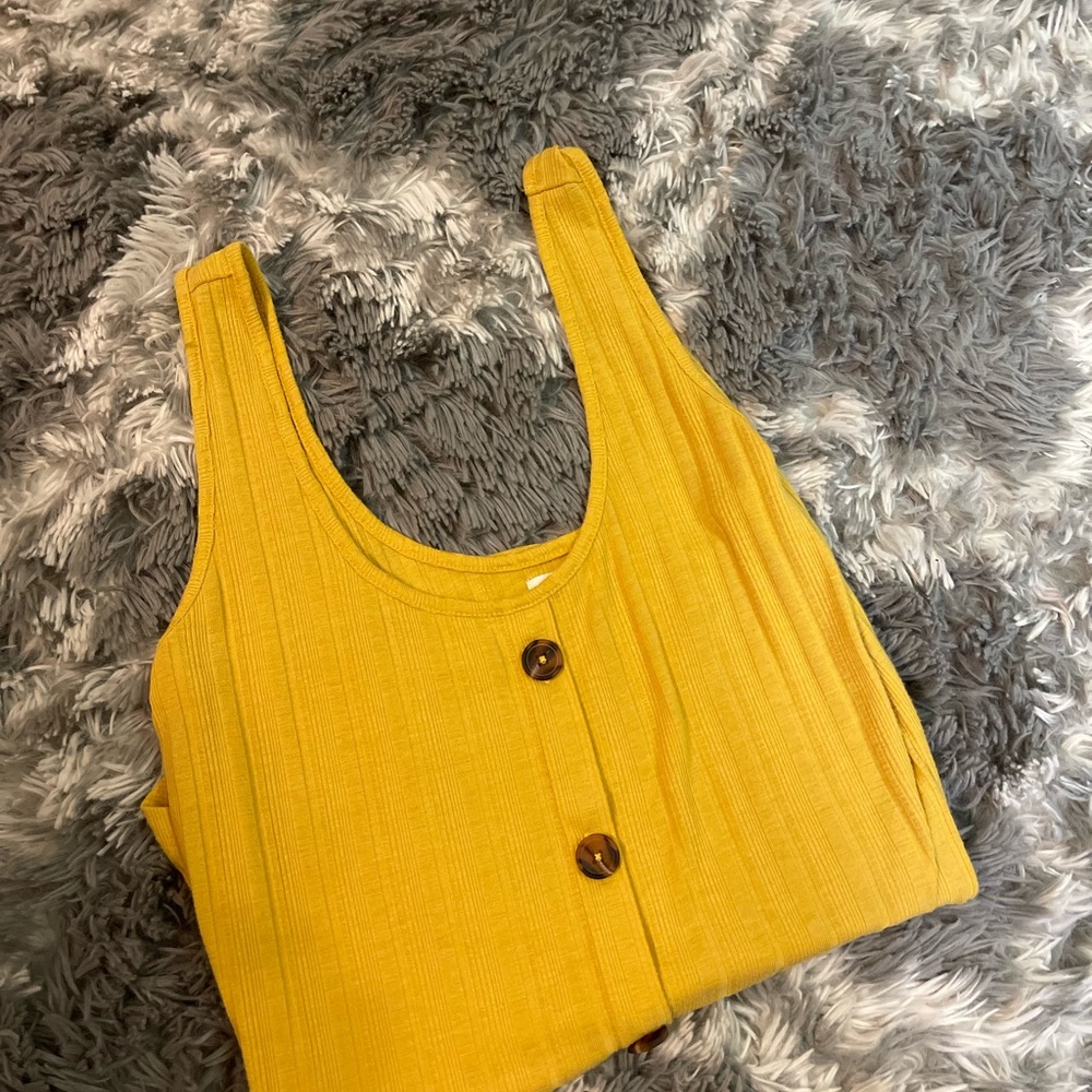 Yellow button down tank.